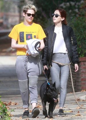 Kristen Stewart and Sara Dinkin - Walking their dogs in Los Angeles