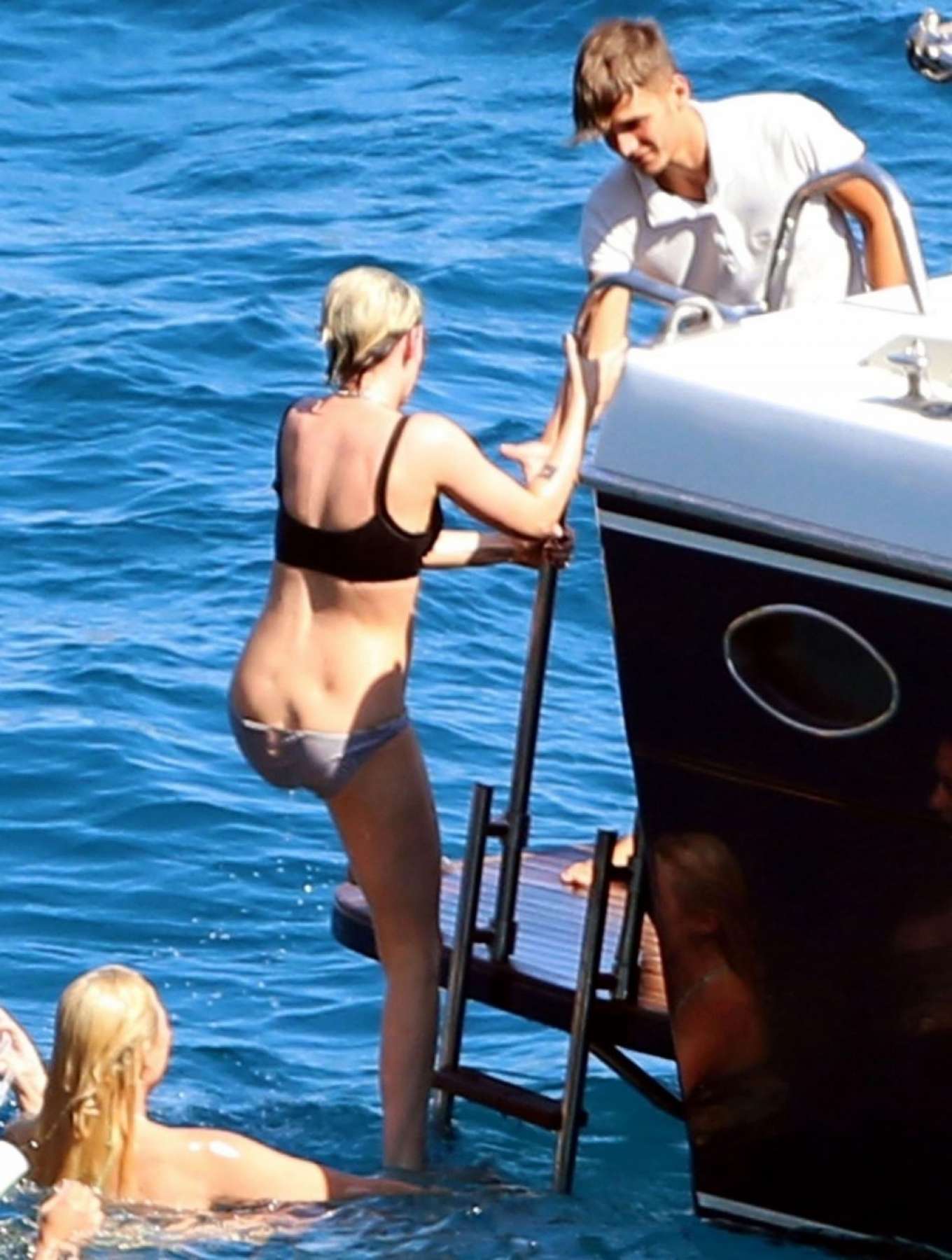 Kristen Stewart and Stella Maxwell in Bikini on the yacht at the Amalfi Coa...