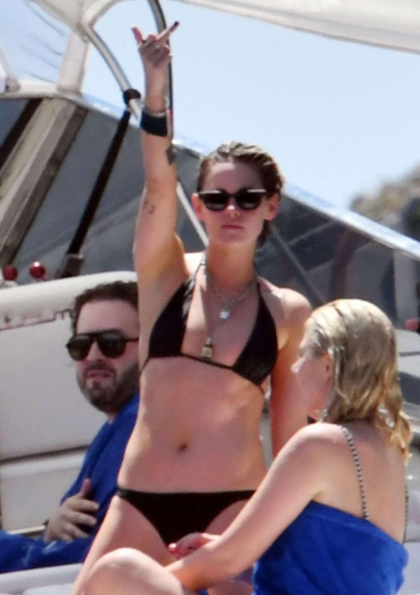 Kristen Stewart in Black Bikini on a yacht in Amalfi Coast