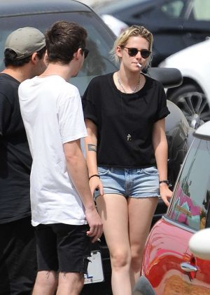 Kristen Stewart in Denim Shorts out in Los Angeles