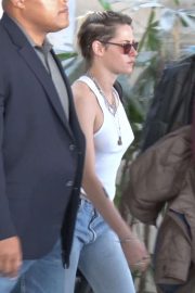 Kristen Stewart in Tight White Tank Top - Arriving at LAX airport in LA