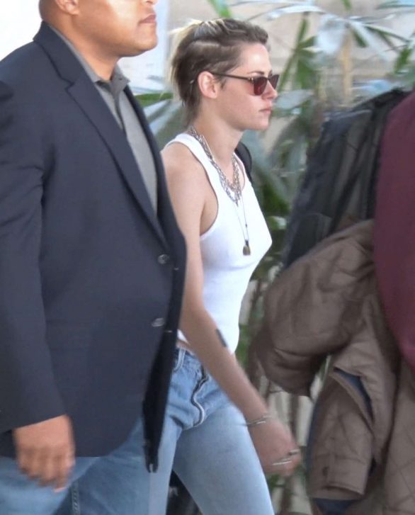Kristen Stewart in Tight White Tank Top - Arriving at LAX airport in LA