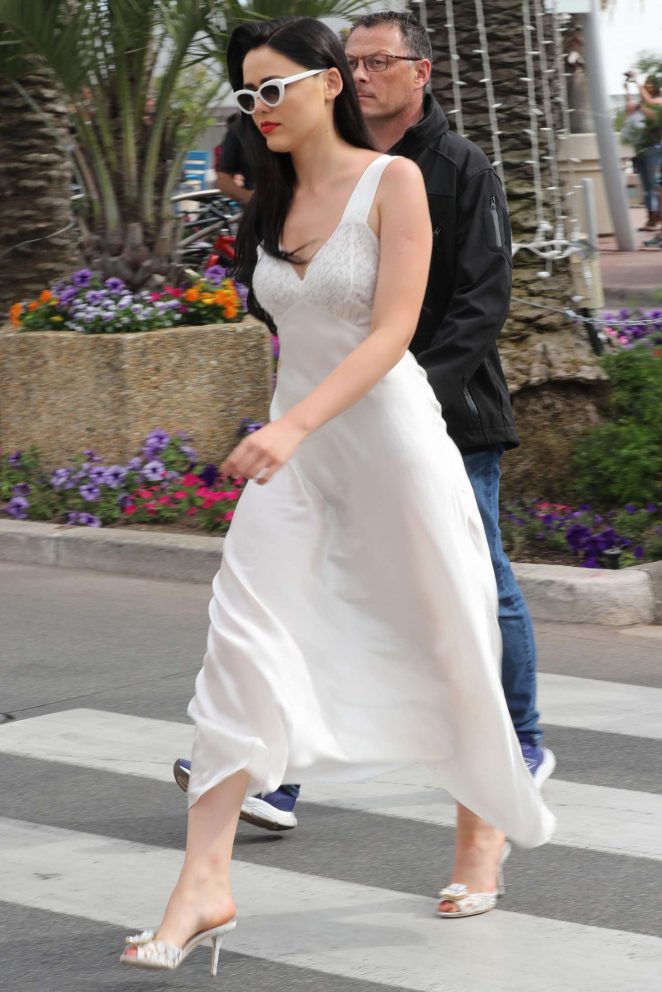 Kristina Bazan in White Dress out in Cannes