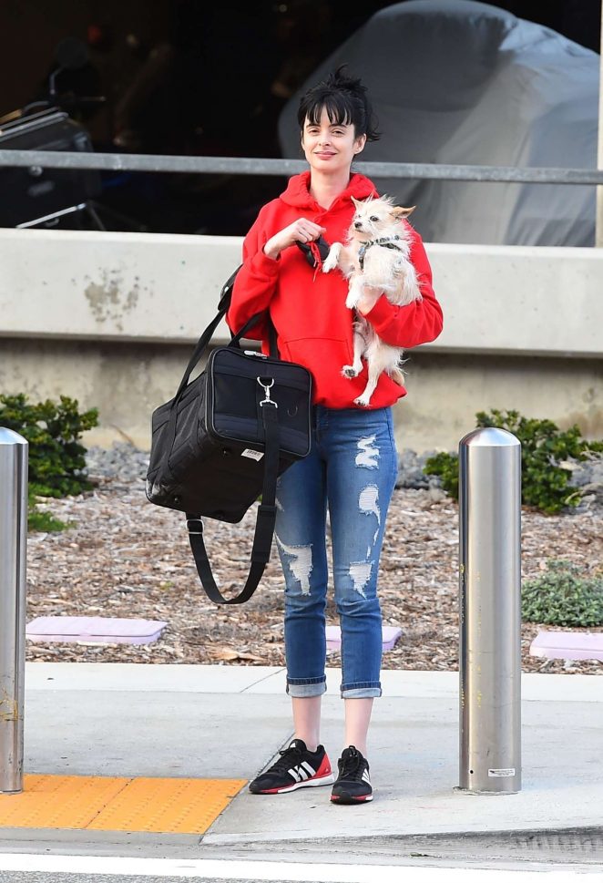 Krysten Ritter with her dog at LAX Airport in LA