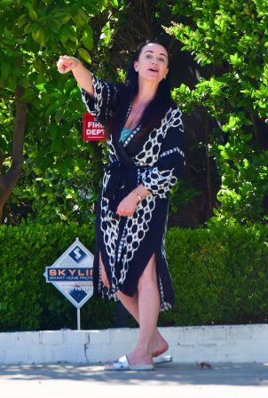 Kyle Richards - Stepped out of her house in a chic robe in Beverly Hills