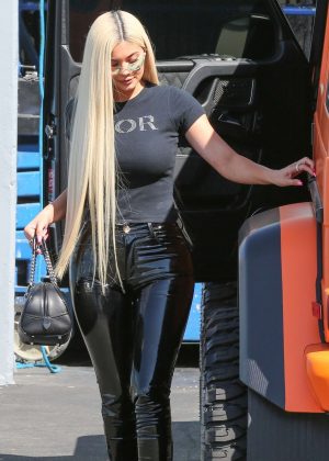 Kylie Jenner in Black Latex Pants - Out in LA