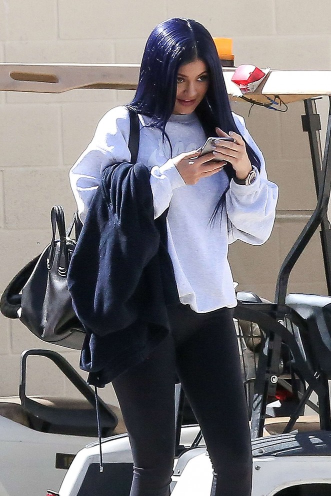Kylie Jenner in Black Tights Out in Calabasas