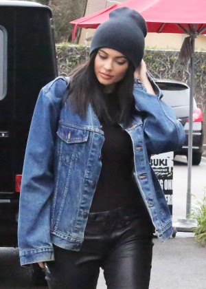 Kylie Jenner in Leather Pants Out in Woodland Hills
