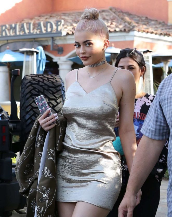 Kylie Jenner in Mini Dress Out for lunch in Calabasas
