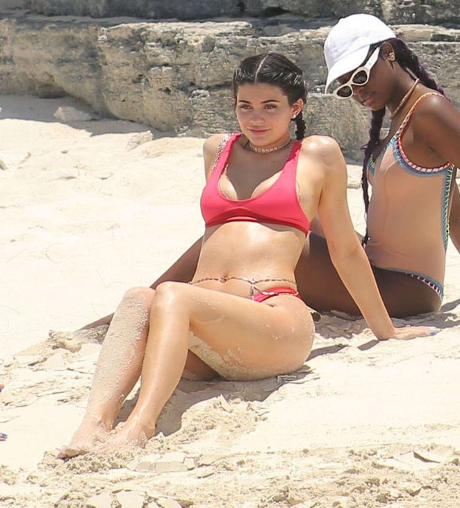 Kylie Jenner in Red Bikini Celebrating her 19th Birthday in Turks and Caicos