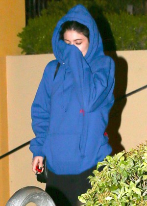 Kylie Jenner in Tights Leaving Sugarfish in Calabasas