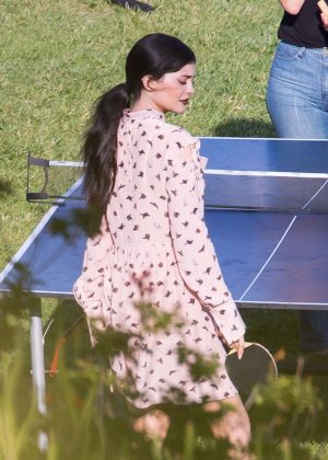 Kylie Jenner playing ping pong in Malibu