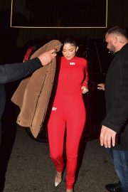 Kylie Jenner - Spotted in a red Body jumpsuit at The Nice Guy in West Hollywood