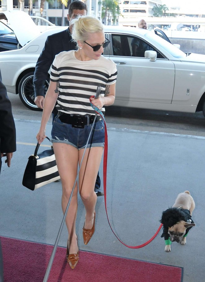 Lady Gaga in Jeans Shorts at LAX Airport in LA