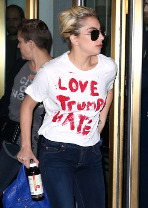 Lady Gaga in a 'Love Trumps Hate' Shirt in New York City