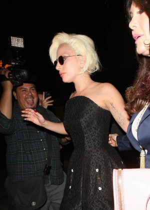 Lady Gaga in Black Dress Leave Pump Restaurant