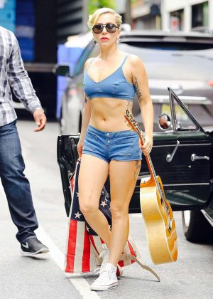 Lady Gaga in Jeans Shorts out in New York City