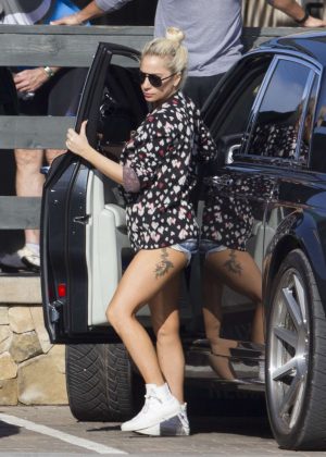 Lady Gaga in jeans shorts shopping in Malibu
