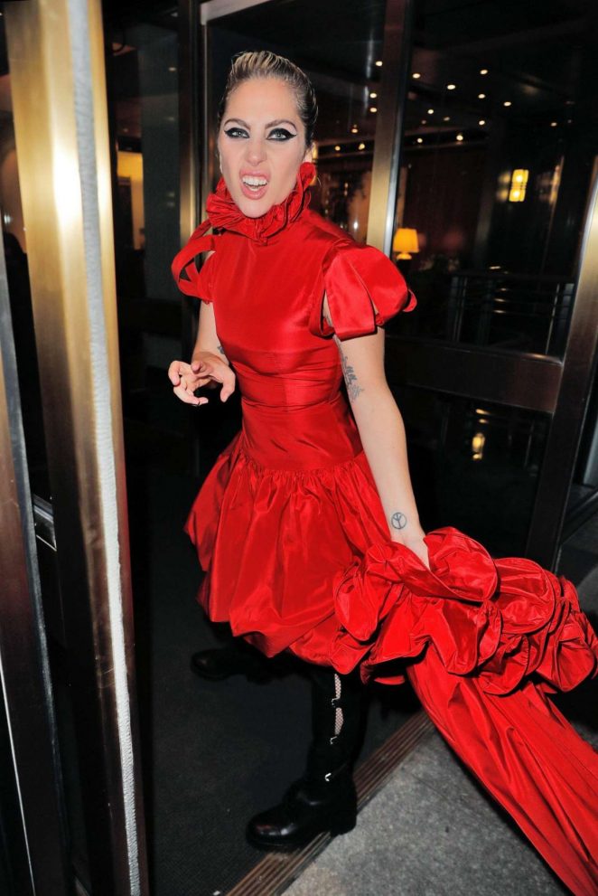 Lady Gaga in Red Arrives at Her Apartment in New York
