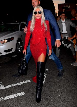 Lady Gaga in Red Dress out in NYC