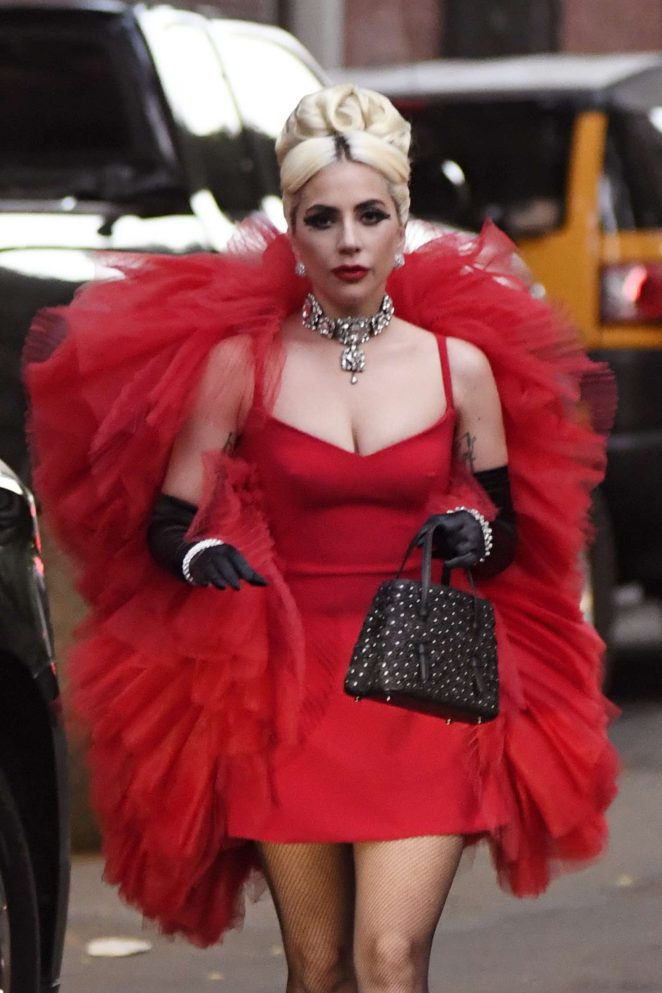 Lady Gaga in Red Dress - Out in New York City
