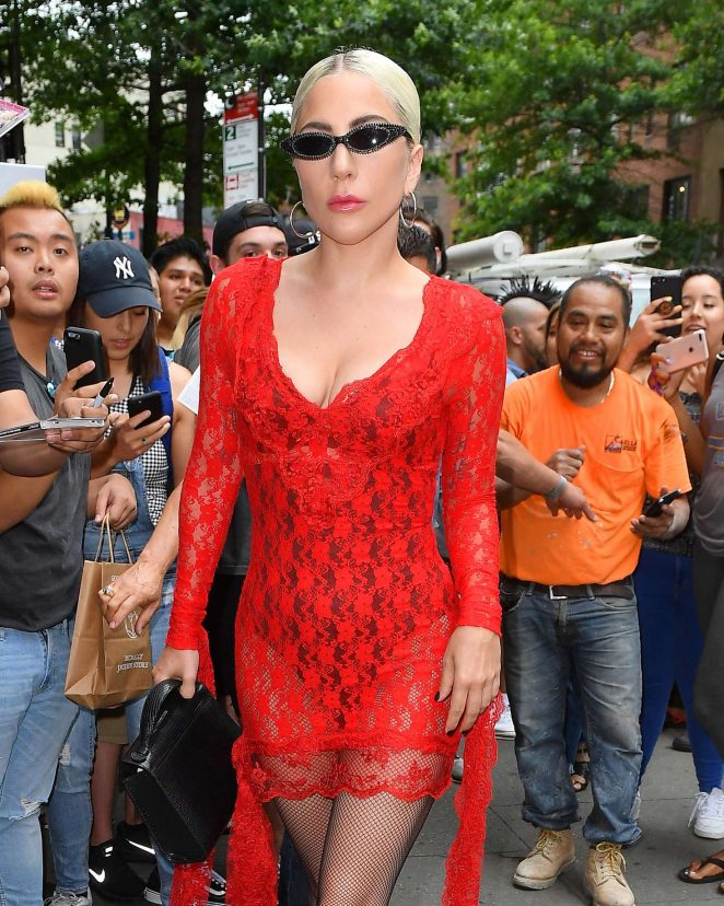Lady Gaga in Red Mini Dress - Arriving to Electric Lady Studio in NYC