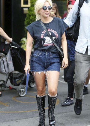 Lady Gaga in Denim Shorts Leaving her apartment in NYC