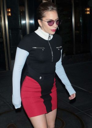 Lady Gaga in Tight Dress Leaves Her Hotel in New York