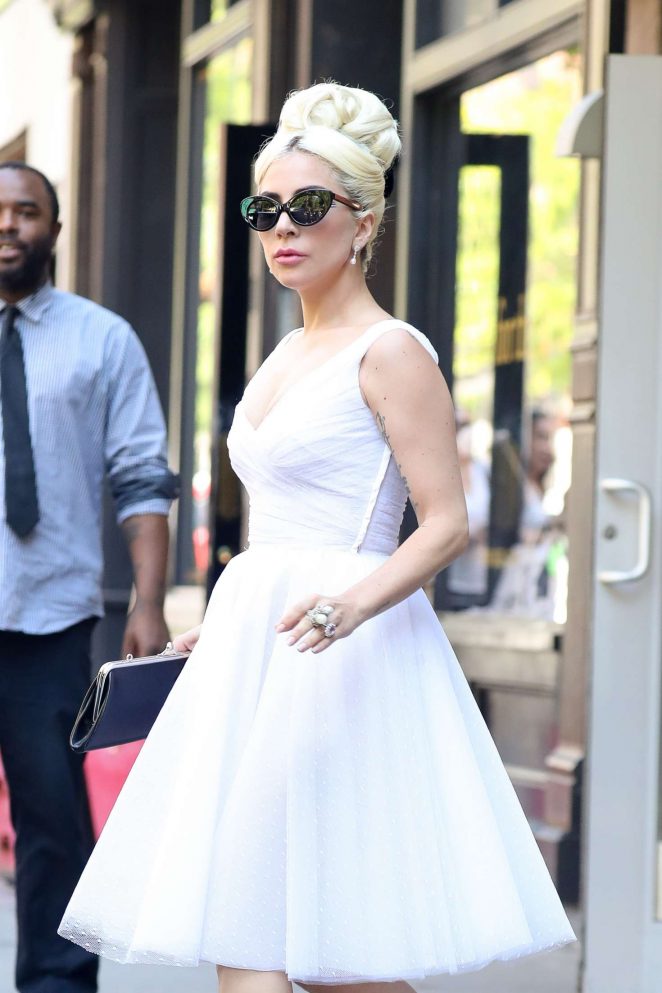 Lady Gaga in White Dress - Out in New York City