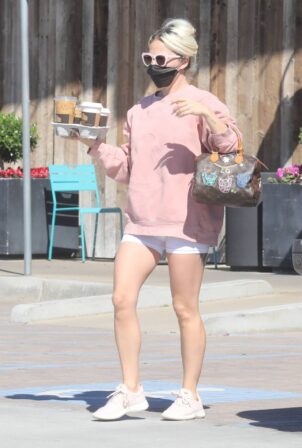 Lady Gaga - In white shorts and a pink sweatshirt seen in Malibu