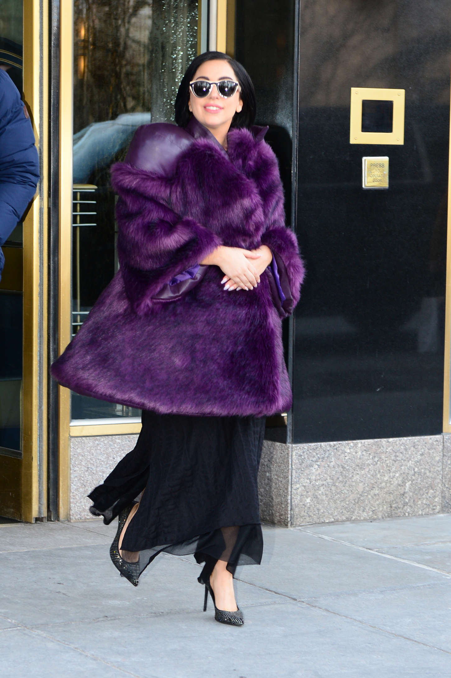 Lady Gaga in Purple Fur Coat -01 – GotCeleb