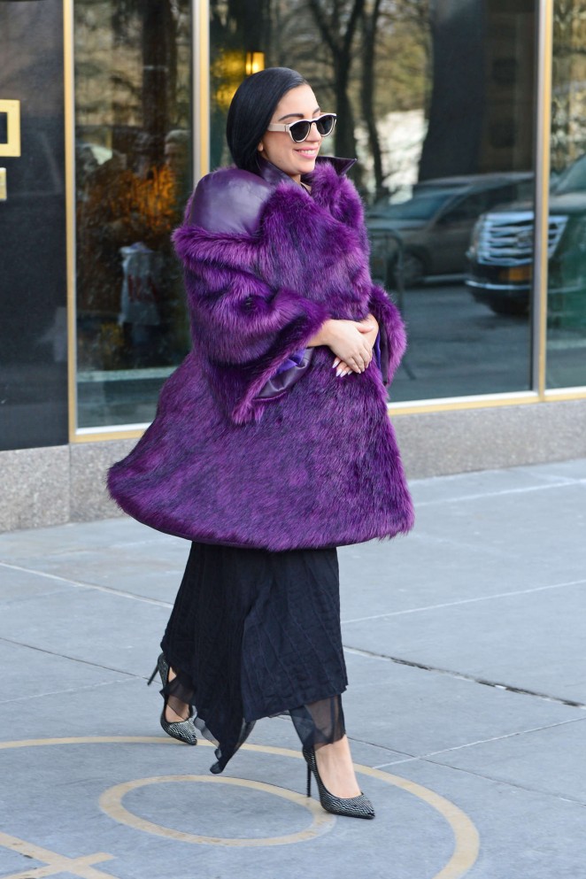 Lady Gaga in Purple Fur Coat Out in NYC