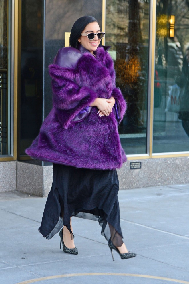 Lady Gaga in Purple Fur Coat -10 – GotCeleb