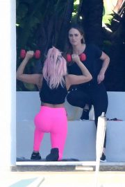 Lady Gaga works out as she prepares for her pre-Super Bowl concert in Miami