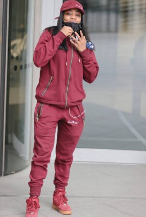 Lady Leshurr - Out in a burgundy tracksuit in London