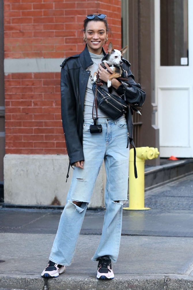 Lameka Fox with her dog in New York