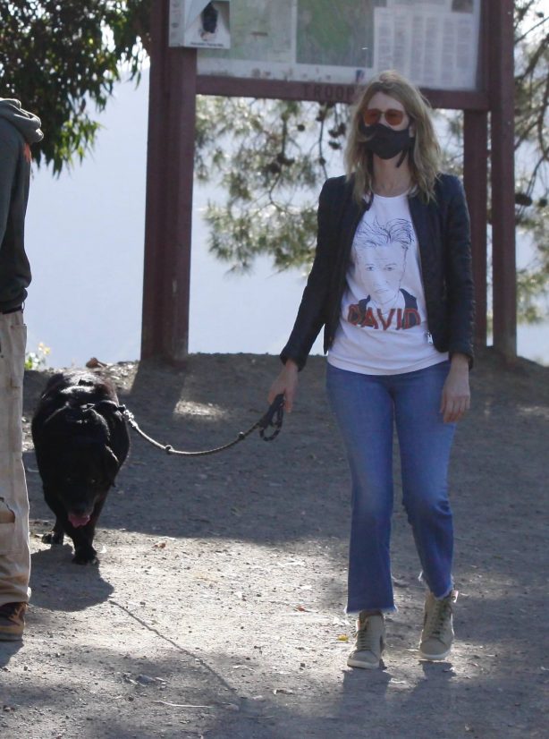 Laura Dern - Wears David Lynch t-shirt on dog hike in Pacific Palisades