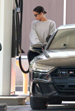 Laura Harrier - In black leggings at a gas station in Los Feliz