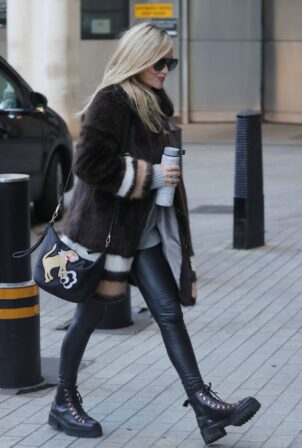 Laura Whitmore - In leather pants and boots arriving at the BBC studios in London