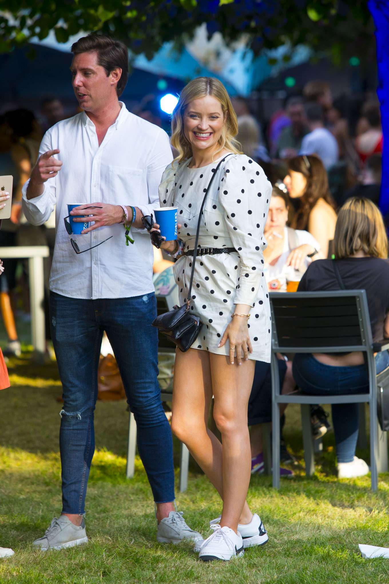 Laura Whitmore in White Polkadot Mini Dress at British Summer Time in Hyde Park