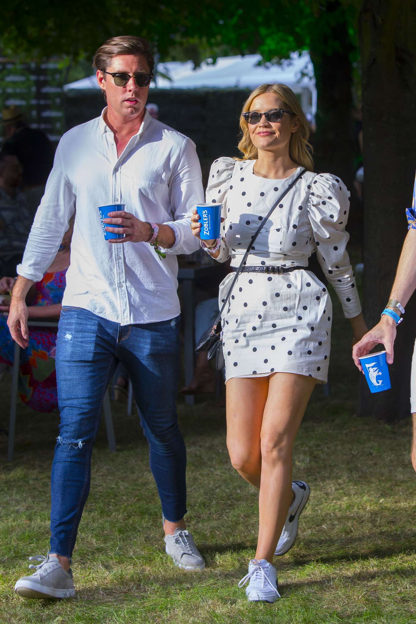 Laura Whitmore in White Polkadot Mini Dress at British Summer Time in Hyde Park