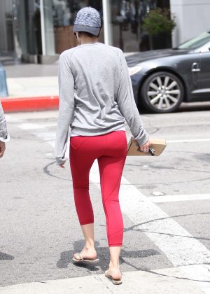 Lauren Cohan in Red Tights at Lunch in Beverly Hills