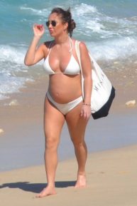 Lauryn Goodman in White Bikini at the beach in Santa Cruz de Tenerife