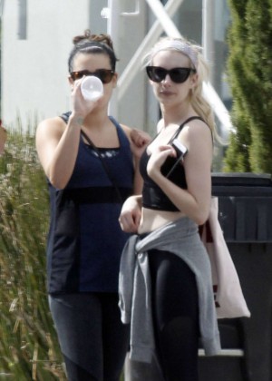 Lea Michele and Emma Roberts in Tights at Whole Foods in LA