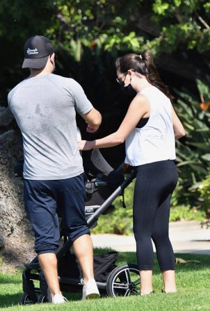 Lea Michele - Goes for a walk with her husband and baby in Brentwood
