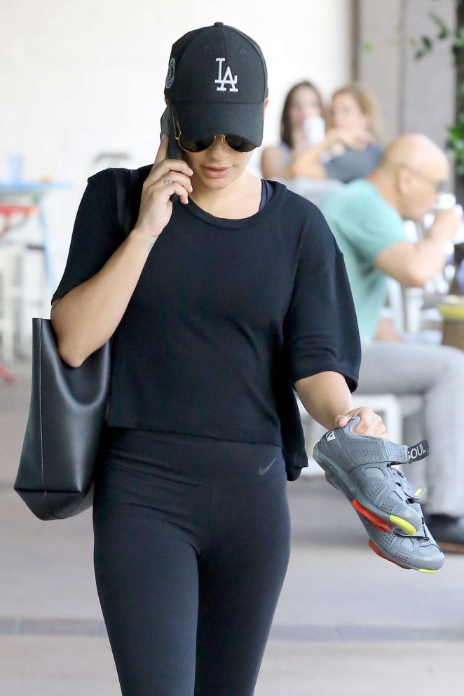 Lea Michele in Tights Heading to SoulCycle in Brentwood