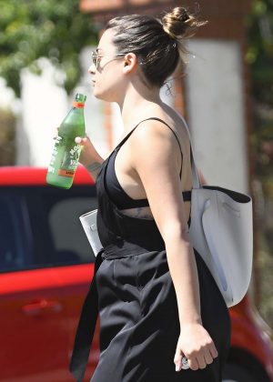 Lea Michele in Black Long Dress Out in Los Angeles