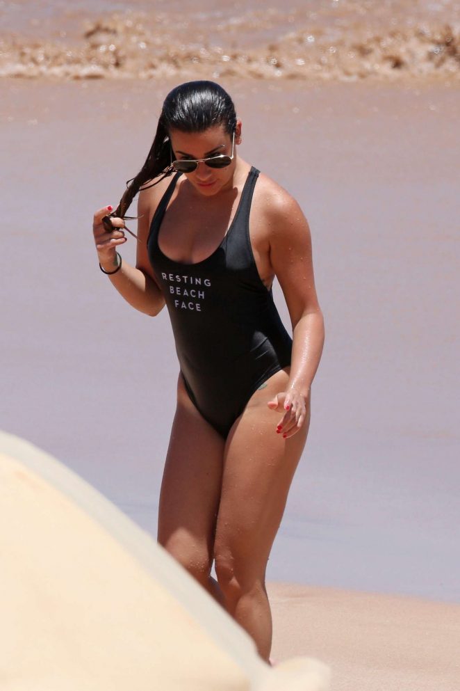 Lea Michele in Black Swimsuit in Maui