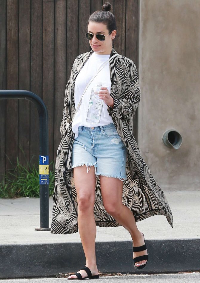 Lea Michele in Denim Shorts - Out and about in LA