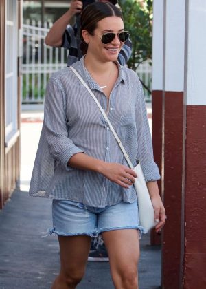 Lea Michele in Jeans Shorts - Out in Brentwood